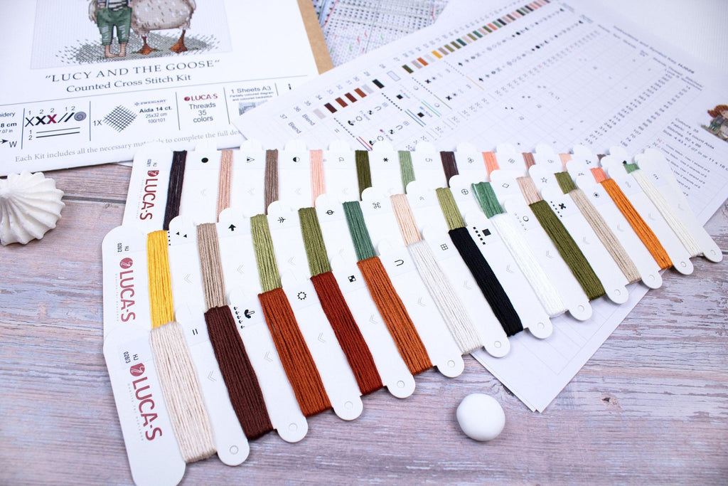 Close-up of vibrant threads included in Lucy and The Goose kit