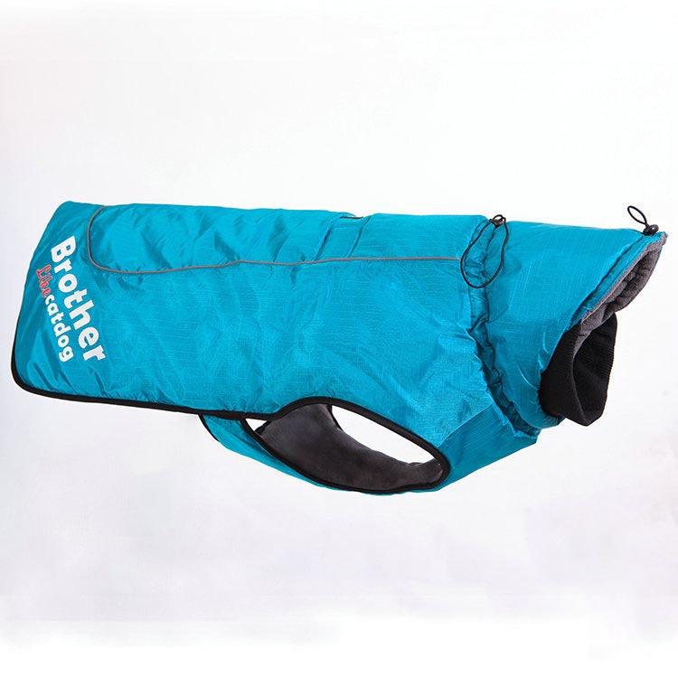 Back view of Waterproof Reflective Nylon Pet Raincoat by Dog Hugs Cat highlighting secure fit