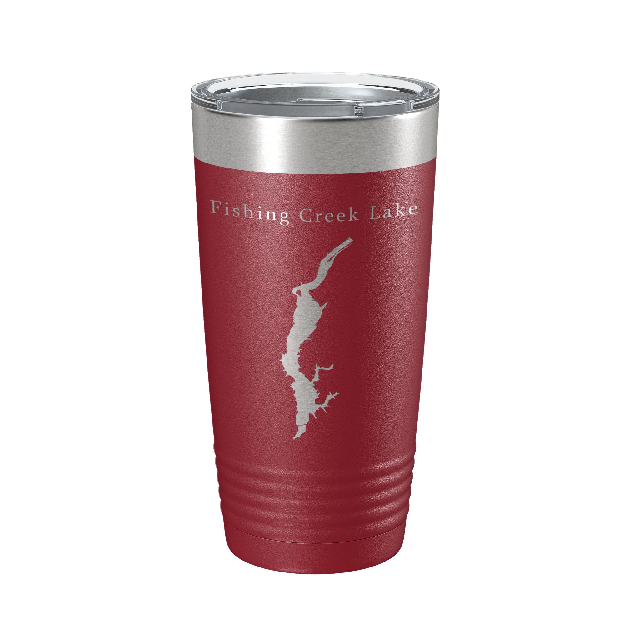 Fishing Creek Lake Map Insulated Tumbler in a car cup holder