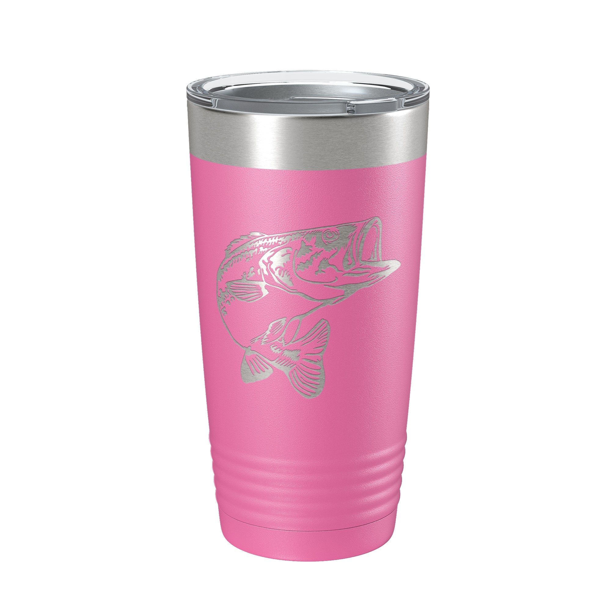 Insulated Bass Fishing Tumbler with a sunset background