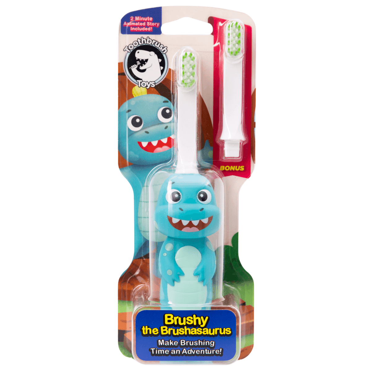 Front view of Brushy the Brushasaurus Dinosaur Toothbrush by My Store