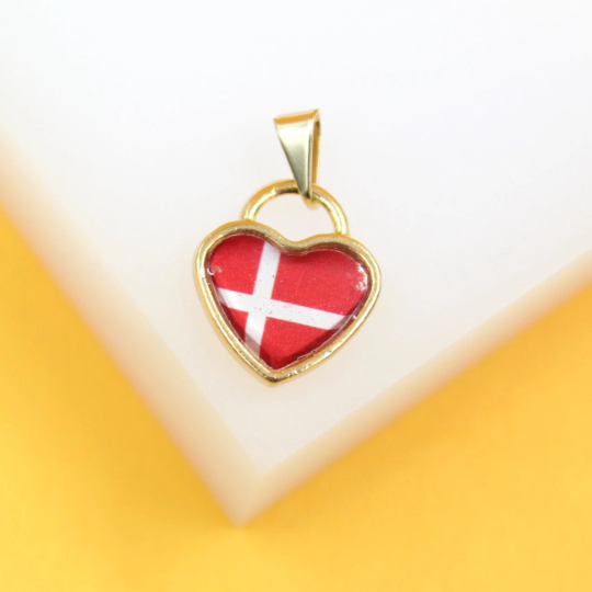 Side angle of the vibrant 18K Gold Filled Enamel Flag Pendant