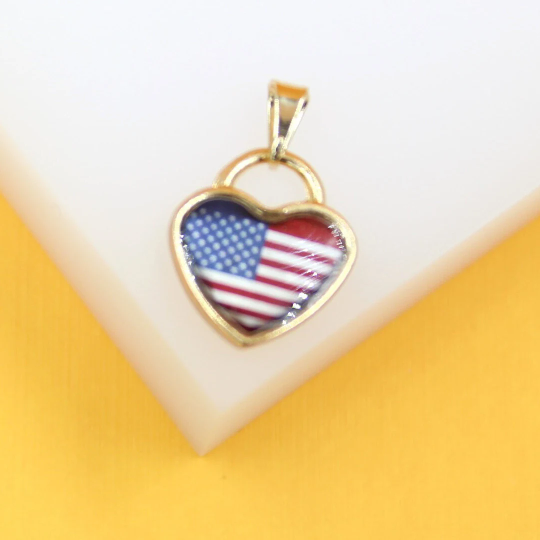 Close-up of the colorful enamel finish on 18K Gold Filled Flag Pendant