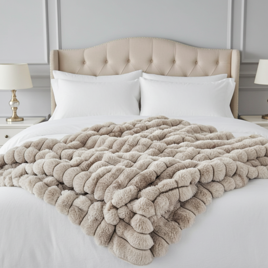 Plutus Taupe Luxe Bunny Faux Fur Luxury Throw Blanket