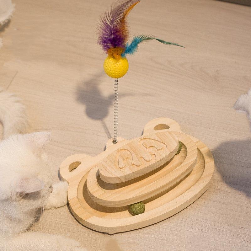 Top view showcasing the layers of the Interactive Wooden Cat Scratcher Maze Ball Toy