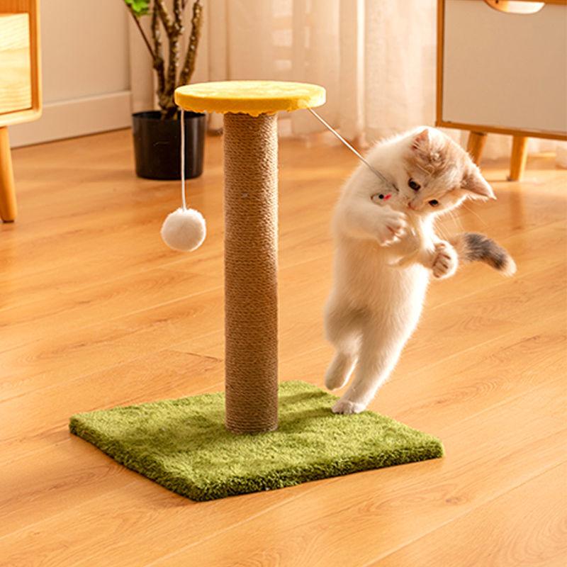 Side view of Durable Vertical Cat Scratcher by Dog Hugs Cat in gray