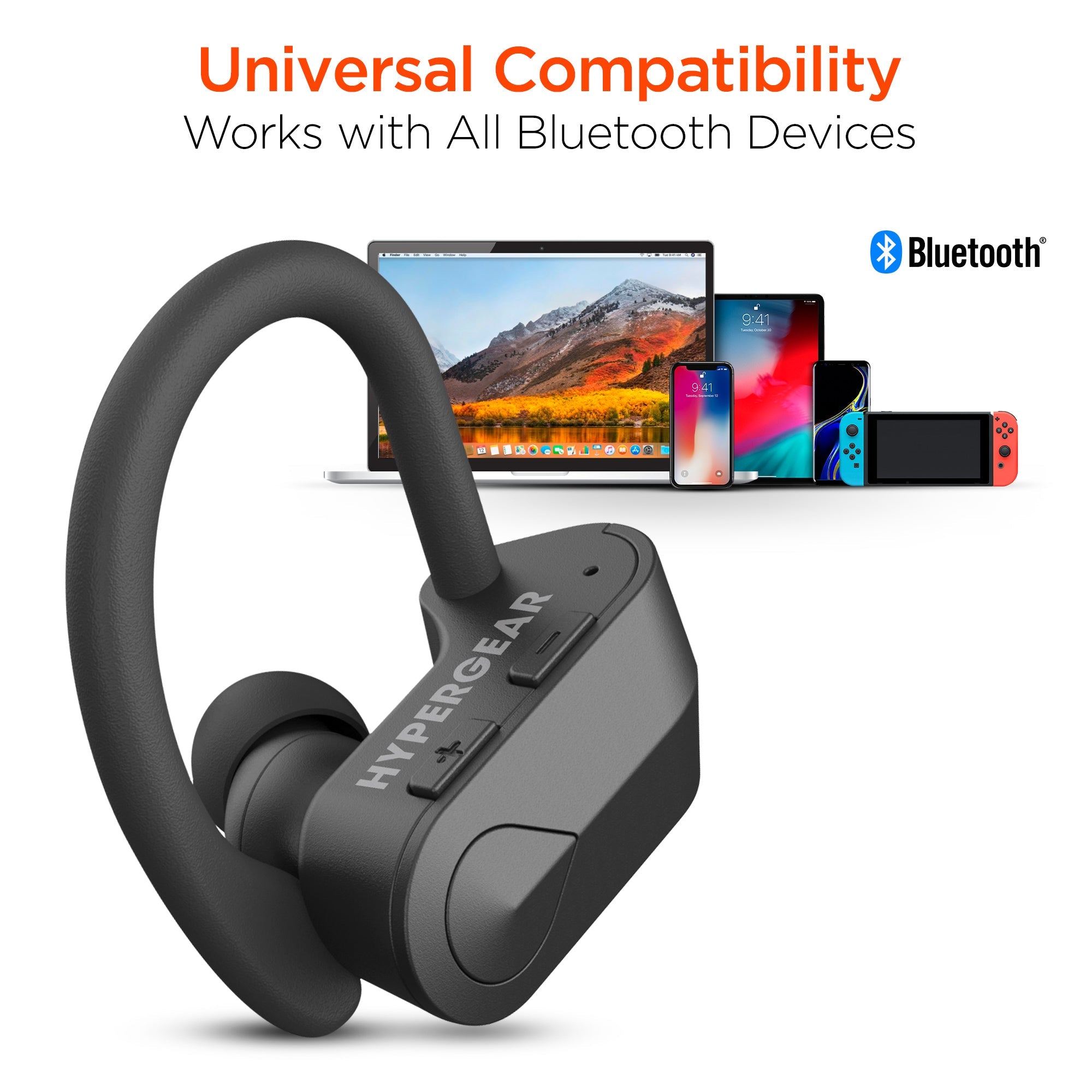 HyperGear Sport X2 True Wireless Earbuds in charging case with logo