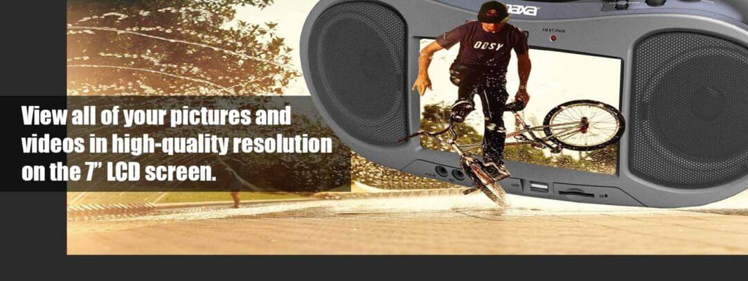 Naxa 7" Bluetooth DVD Boombox in action at an outdoor picnic