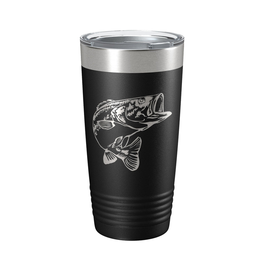 Back view of Insulated Bass Fishing Tumbler in stainless steel