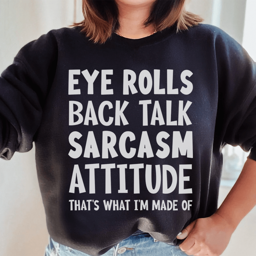 Back view of Sarcastic Eye Roll Sweatshirt by Merchmallow showcasing style