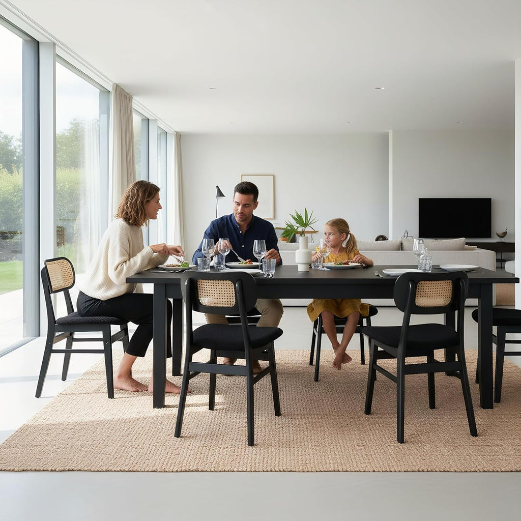 Black Rattan Dining Chairs Armless Farmhouse Style