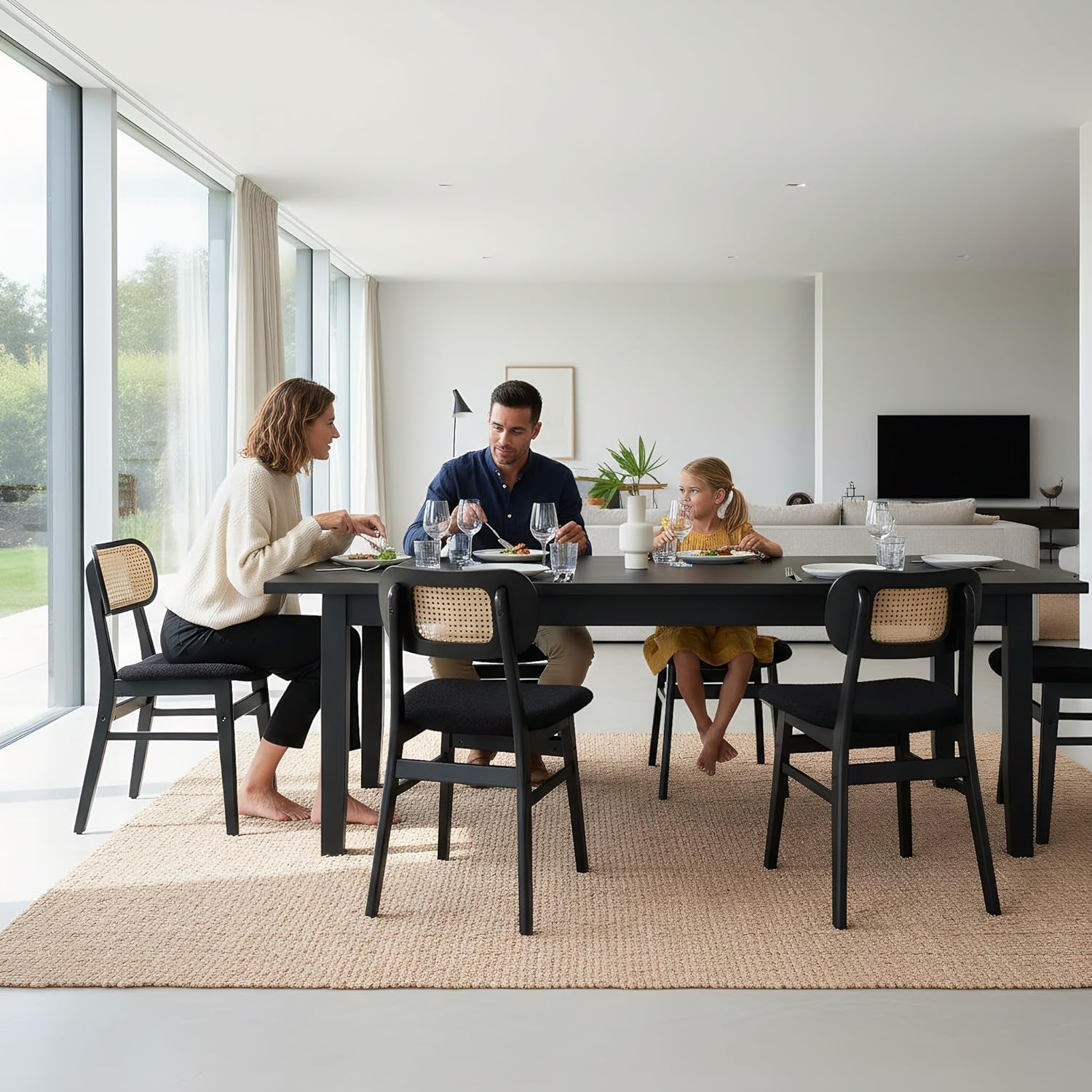 Black Rattan Dining Chairs Armless Farmhouse Style