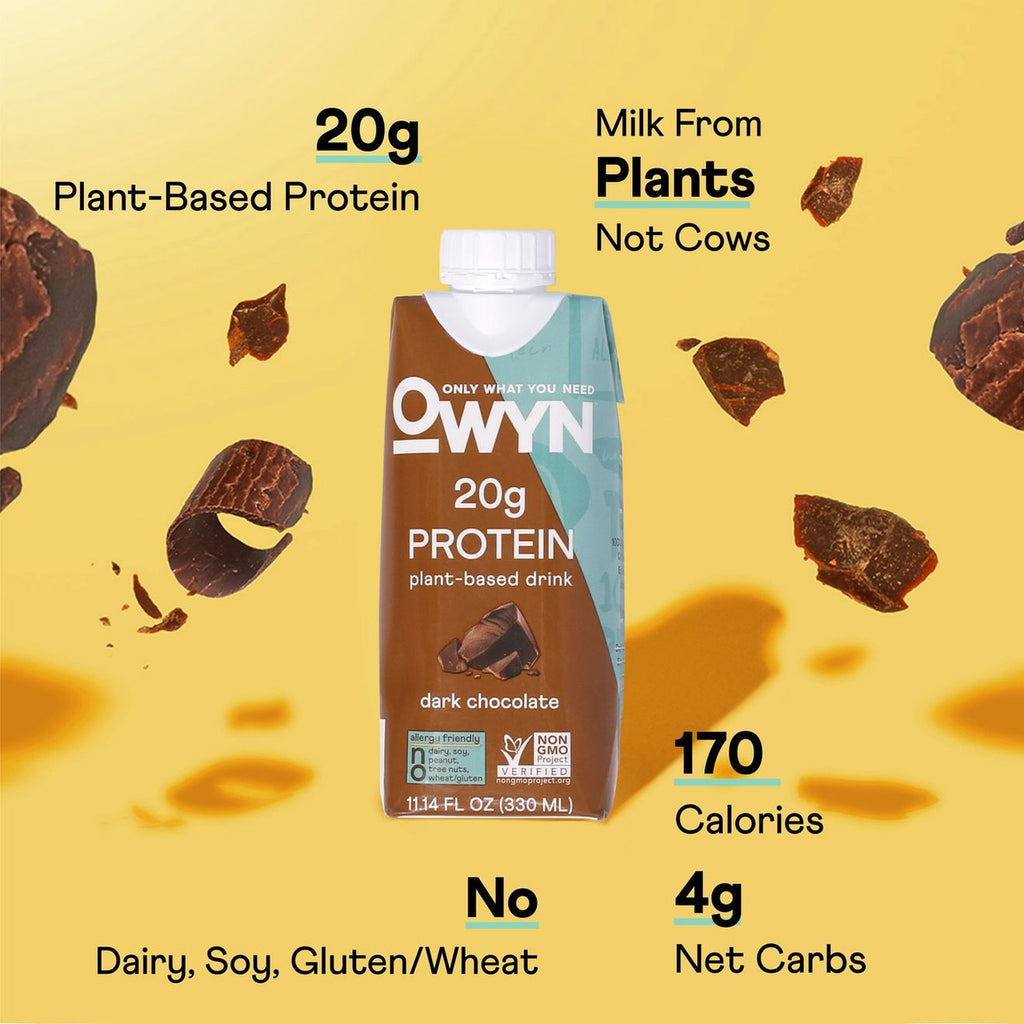 Front view of OWYN Dark Chocolate Protein Drink 12-pack by Gobingya