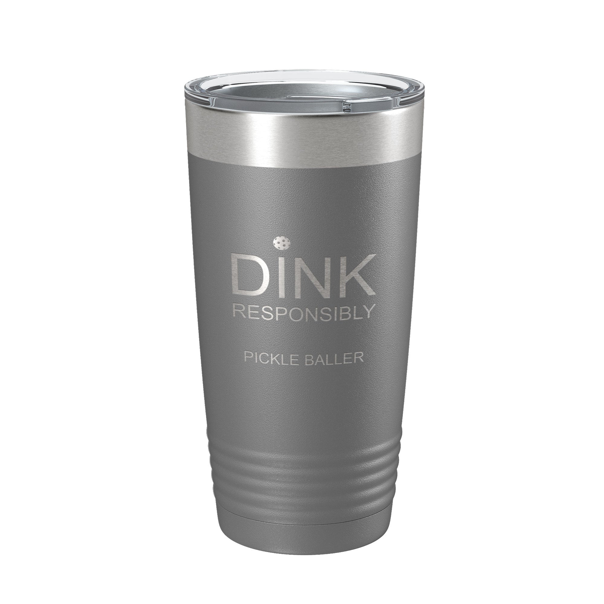 Dink Responsibly Tumbler next to a pickleball paddle