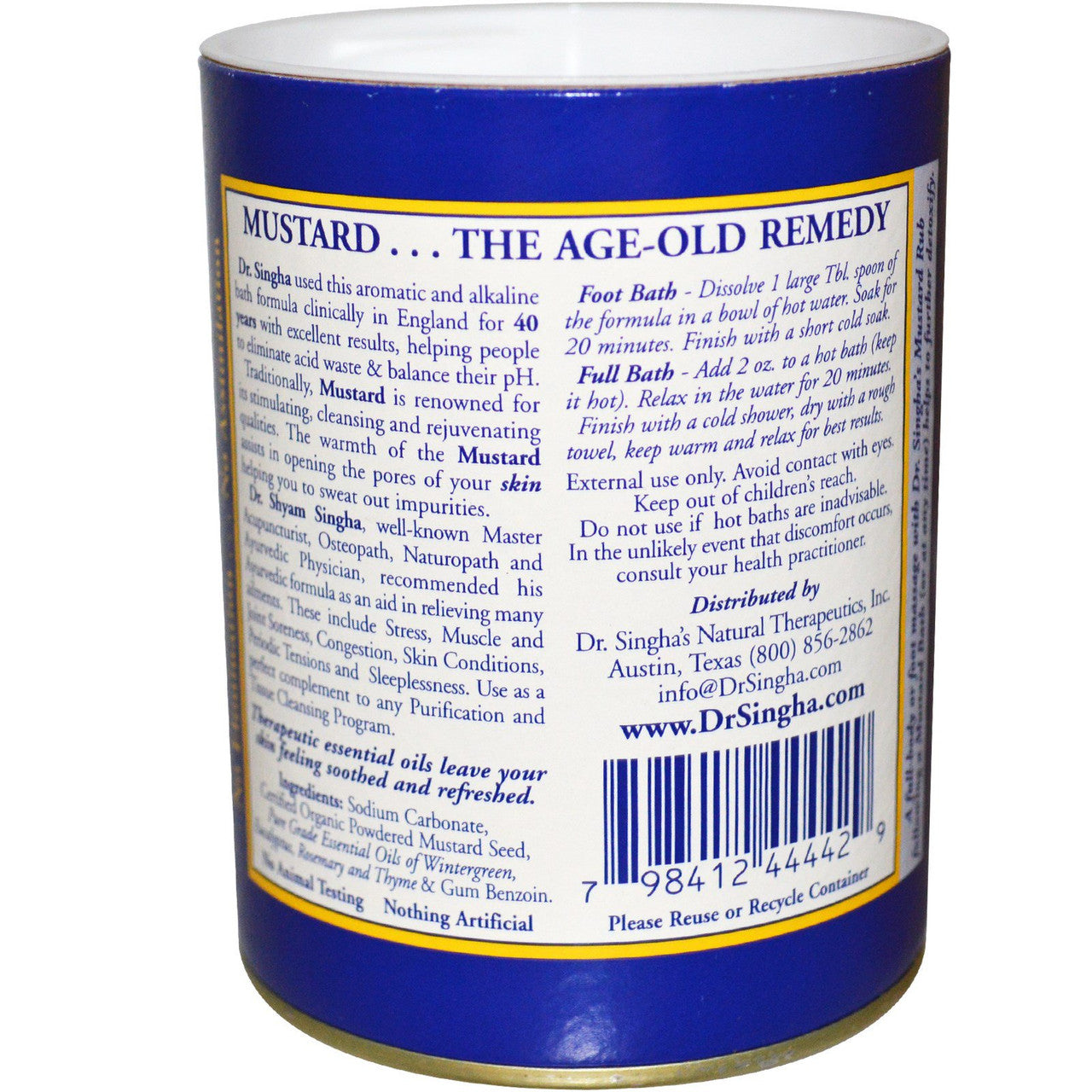 Side view of Dr. Singha's Mustard Bath showcasing herbal ingredients by Gobingya