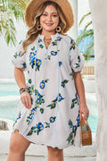 Front view of Angela Plus Size Floral V Neck Dress by Threaded Pear