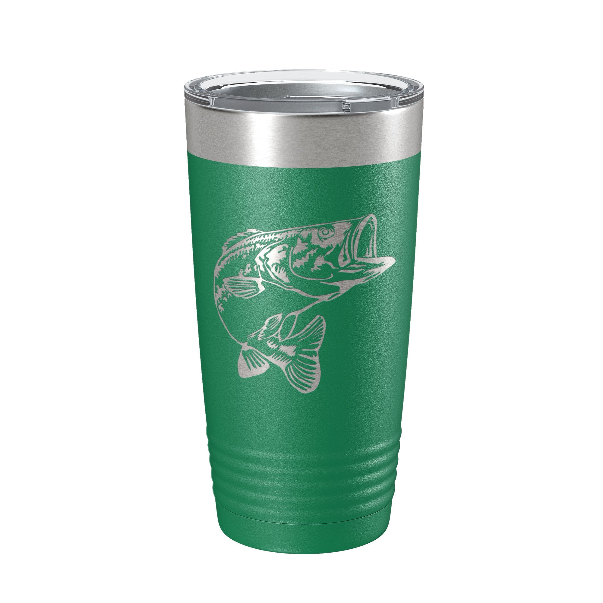 Close-up of the laser-etched design on Insulated Bass Fishing Tumbler