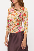 Front view of Elegant Floral Boat Neck Top in vibrant colors by Reneecollection
