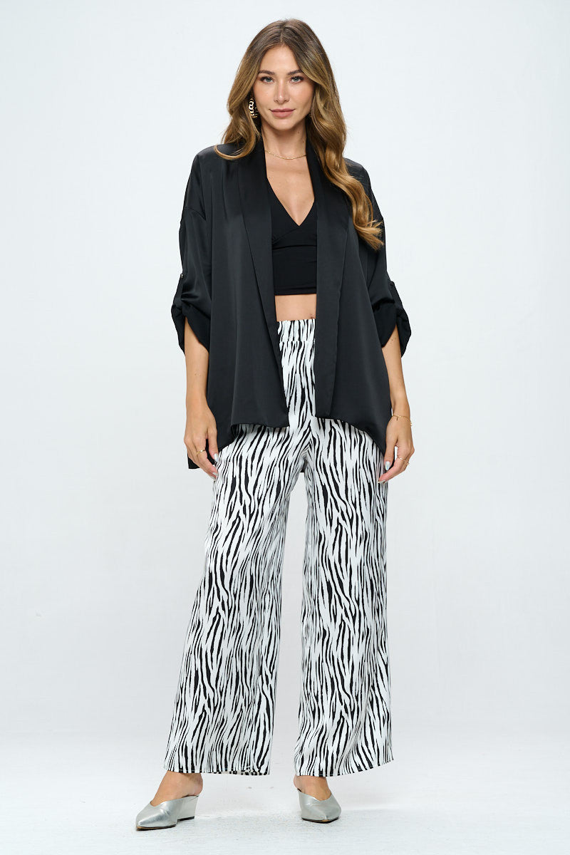 Satin Solid Draped Jacket with Pockets