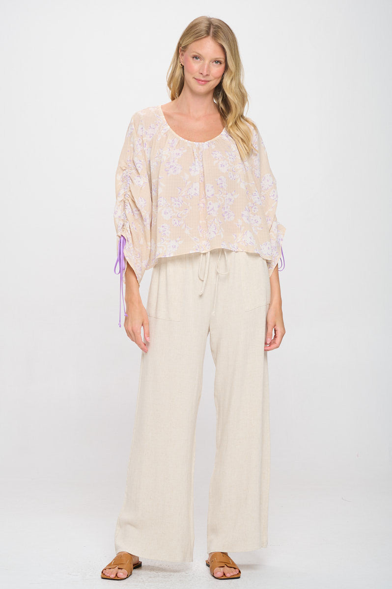 Model wearing Floral Boat Neck Top styled for a casual look by Reneecollection