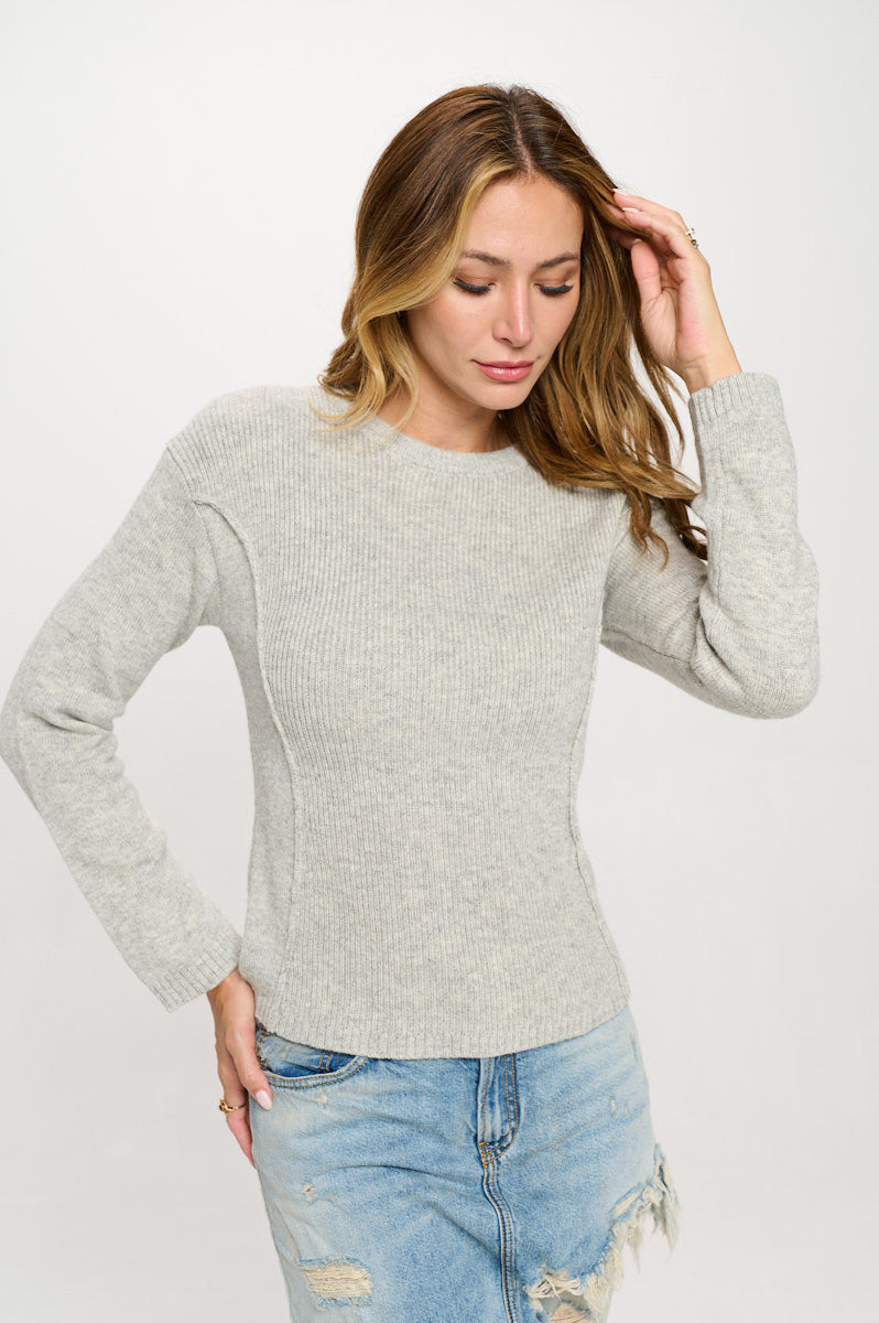 Rib Knit Solid Long Sleeve Pullover Sweater