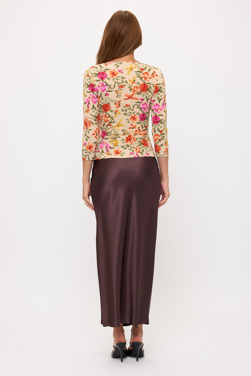 Close-up of floral pattern on Elegant Floral Boat Neck Top by Reneecollection