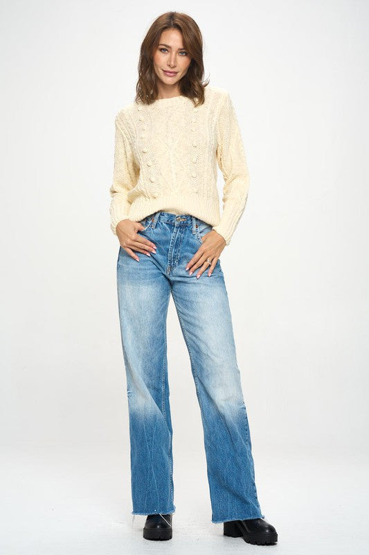 Knit Round neck Pullover Sweater with Braid Detail