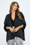 Satin Solid Draped Jacket with Pockets