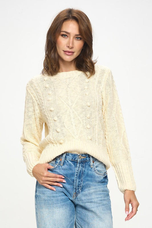 Knit Round neck Pullover Sweater with Braid Detail