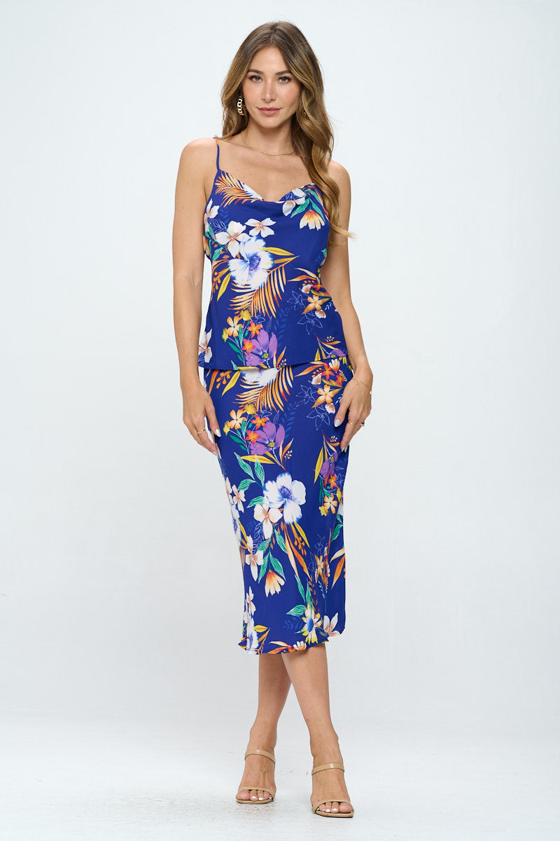 Tropical Print Cowl neck Tank Top