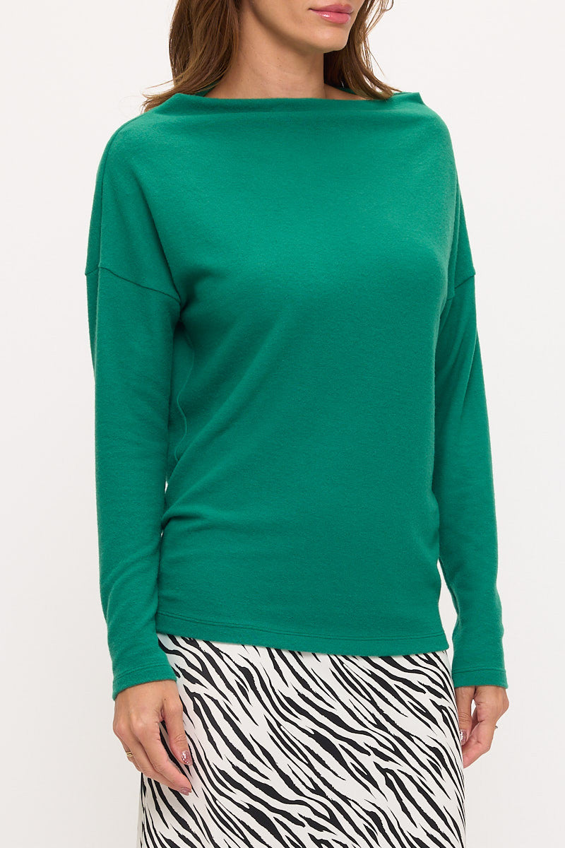 Brushed Knit Boat Neck Off the Shoulder Top
