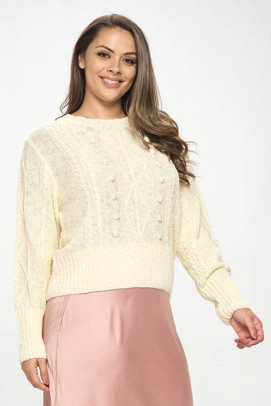 Knit Round neck Pullover Sweater with Braid Detail