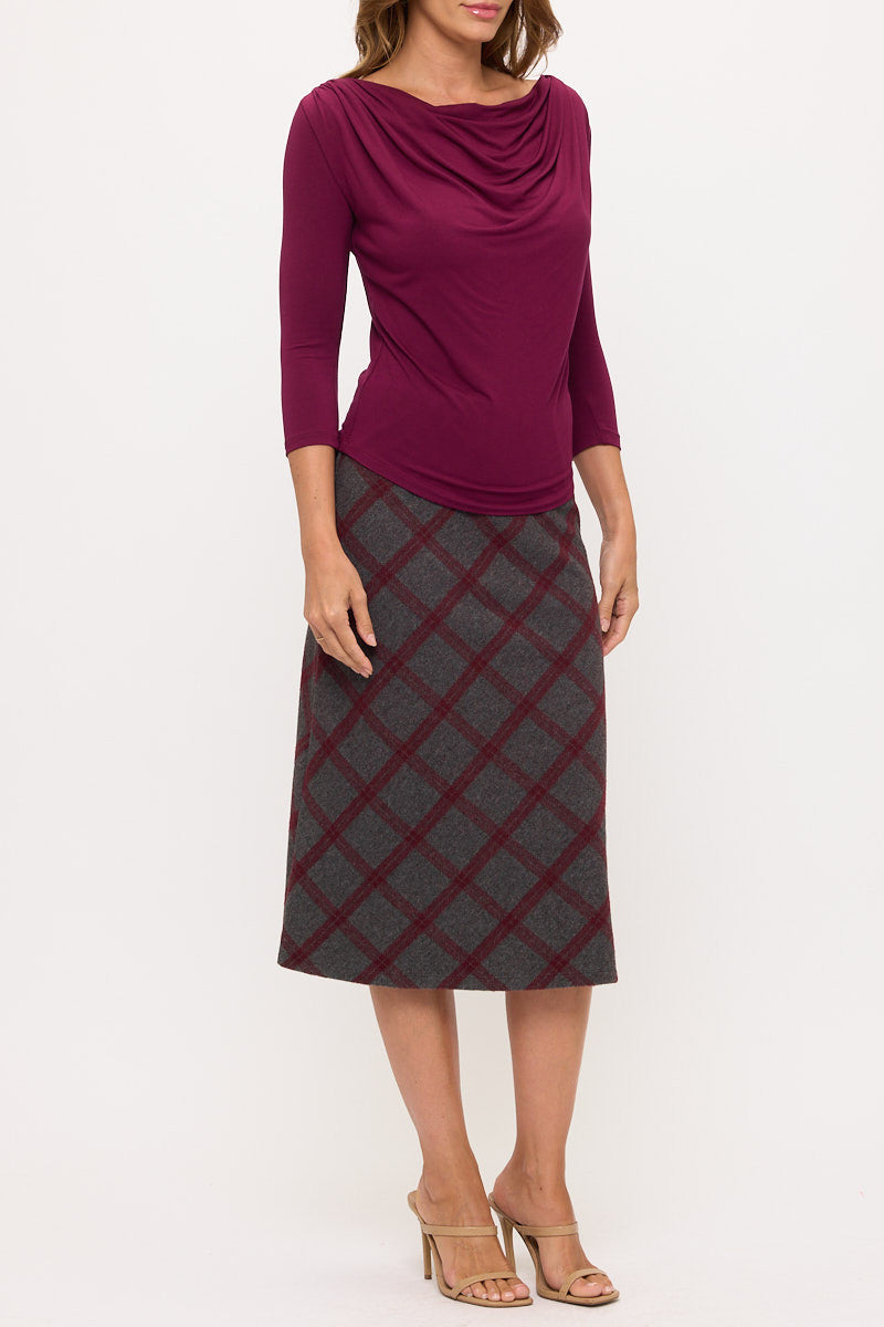 Model wearing the Boat Neck Ruched Top styled for a casual look by Reneecollection