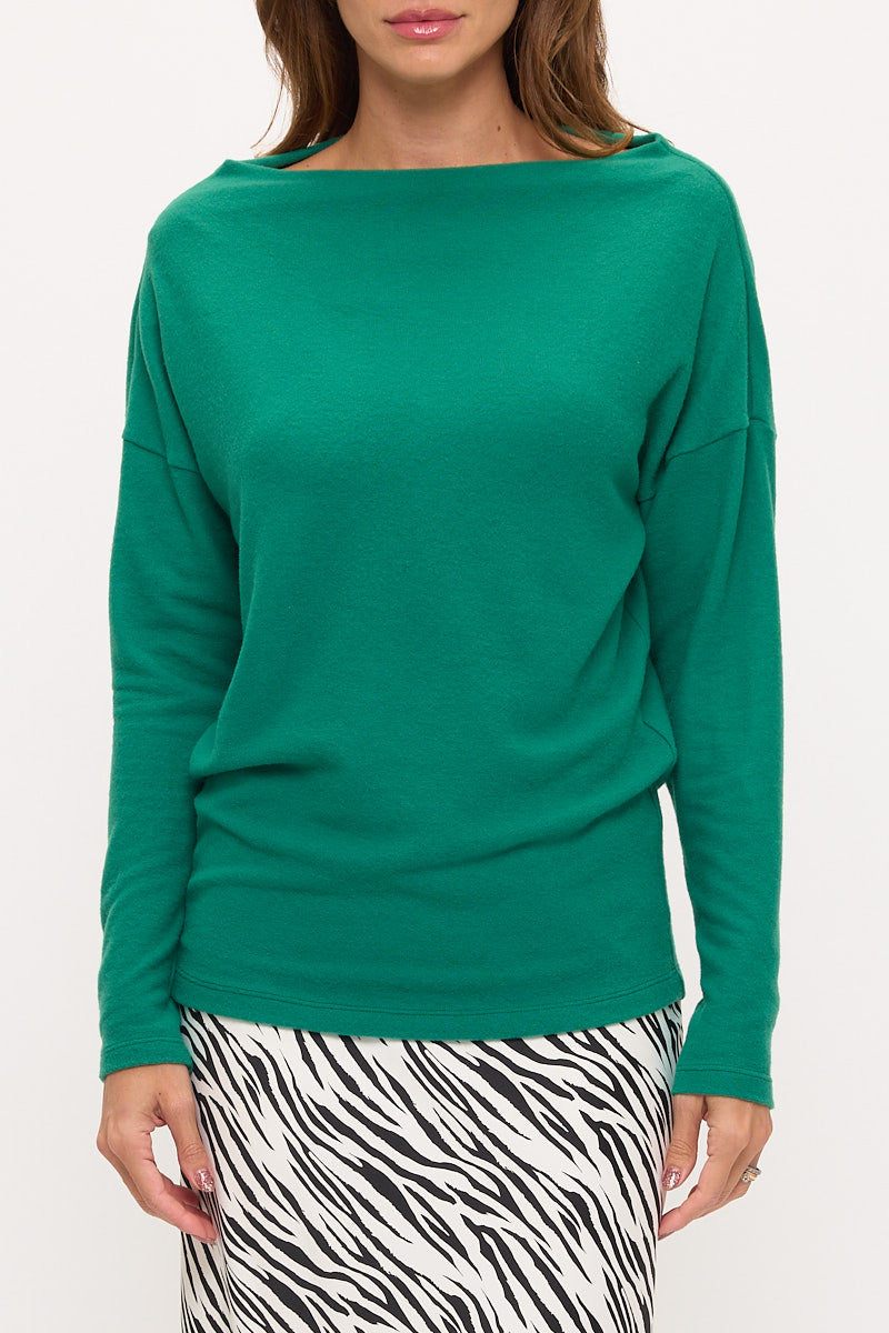 Brushed Knit Boat Neck Off the Shoulder Top