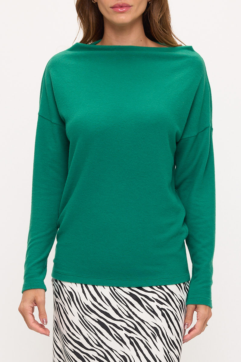 Brushed Knit Boat Neck Off the Shoulder Top
