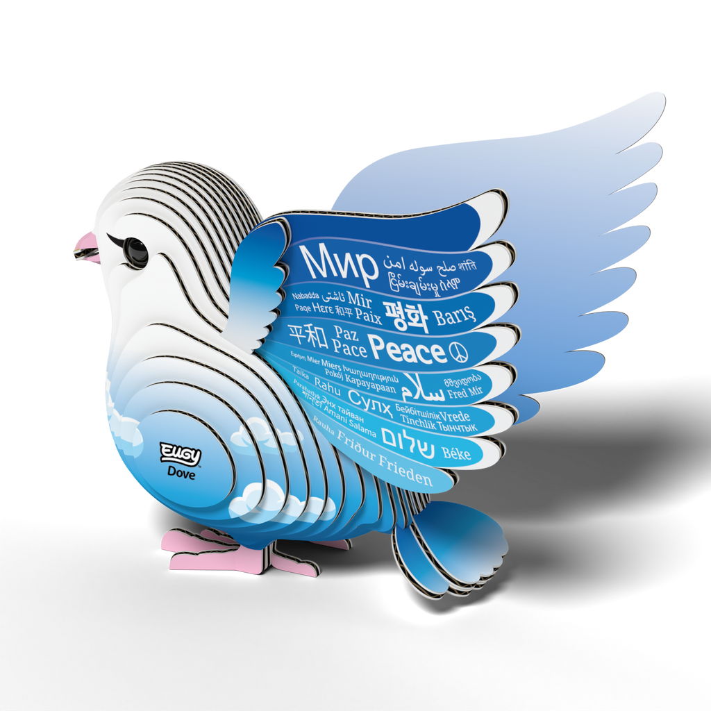 Family assembling Eco-Friendly EUGY Dove 3D Puzzle together for fun