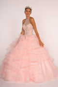 Front view of Fairytale Beaded Halter Neck Quinceanera Ball Gown by Tux-USA
