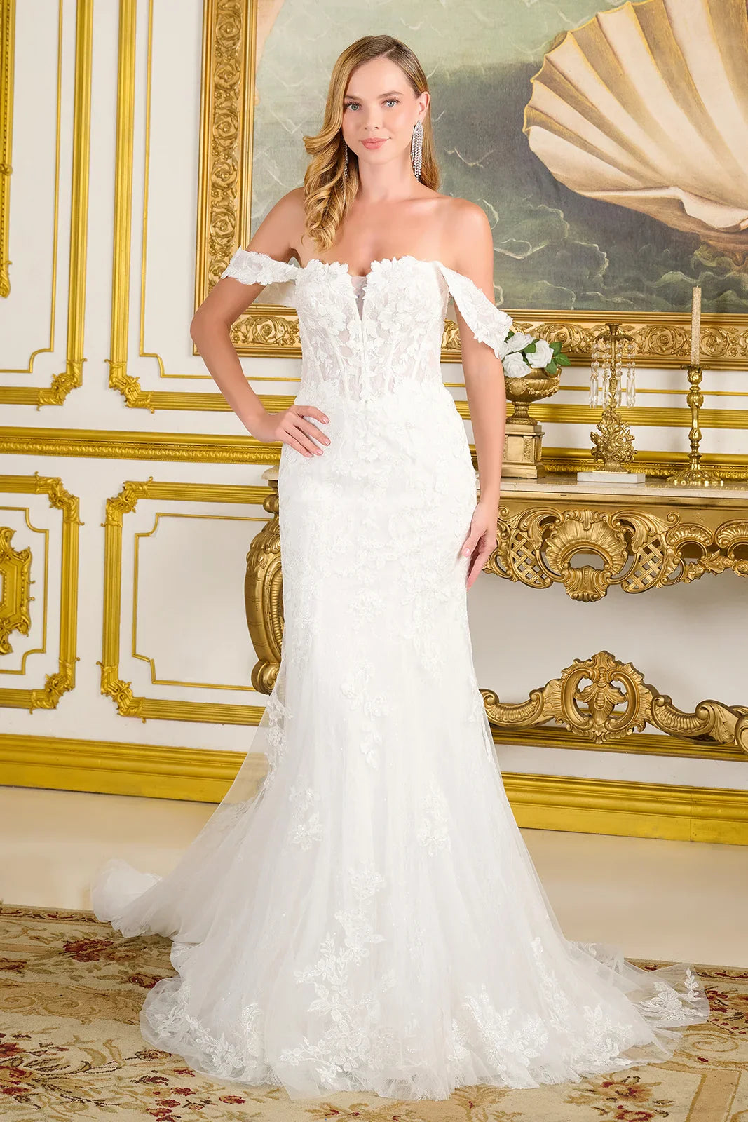 Front view of Elegant V-Neck Fitted Wedding Dress by Tux-USA