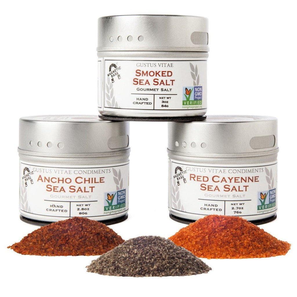 Ancho Chile Sea Salt in elegant magnetic container by Gustus Vitae