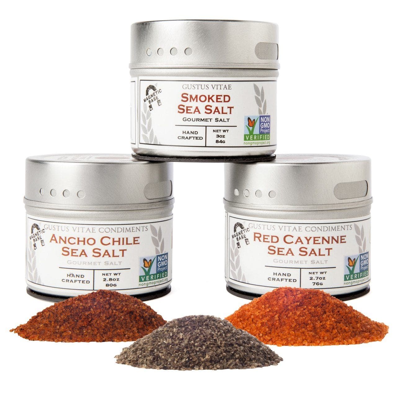 Ancho Chile Sea Salt in elegant magnetic container by Gustus Vitae