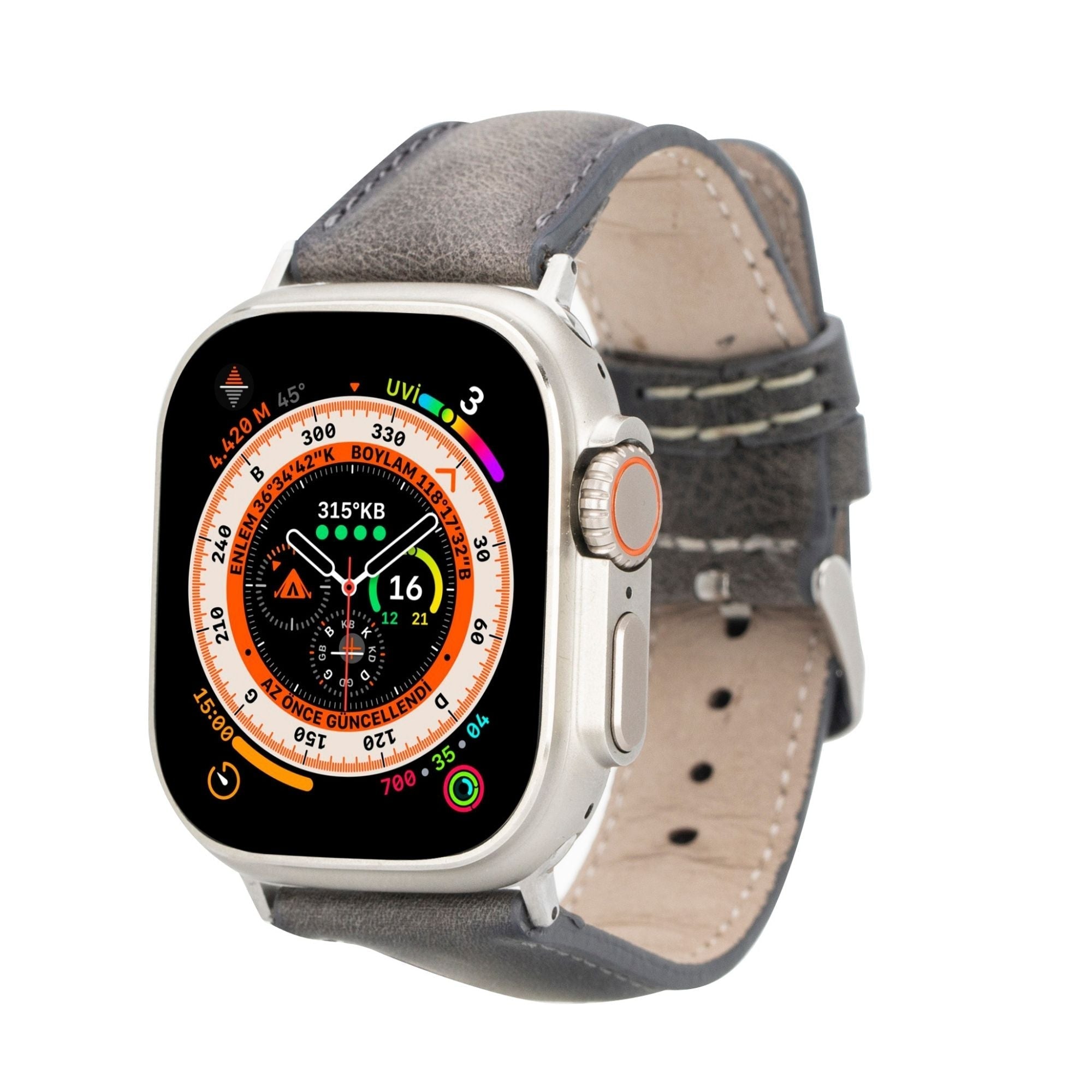 Stylish front view of Luxury Guernsey Leather Band for Apple Watch by TORONATA