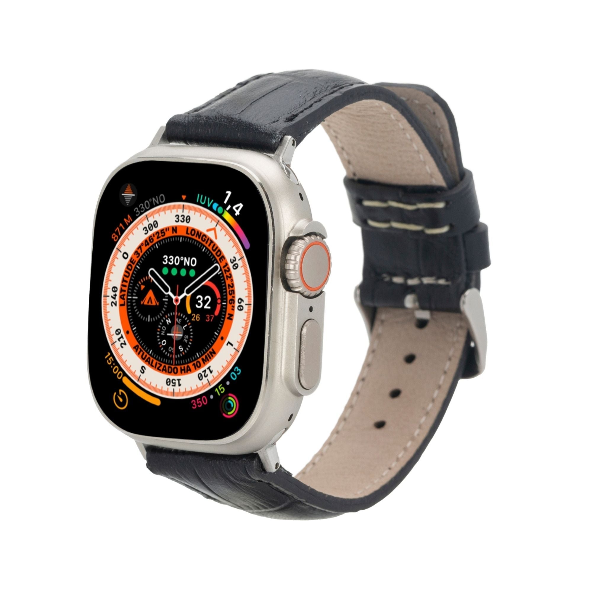 Close-up of luxurious Guernsey leather texture in Apple Watch band