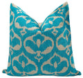 Front view of Elegant Turquoise Ikat Velvet Throw Pillow by Canvello