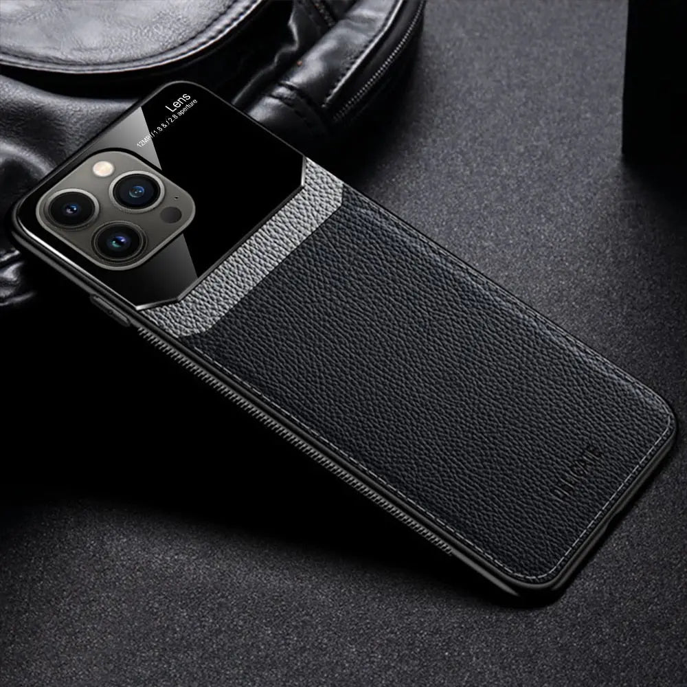 Front view of Luxury Leather Texture iPhone 14 Case by Anacotte