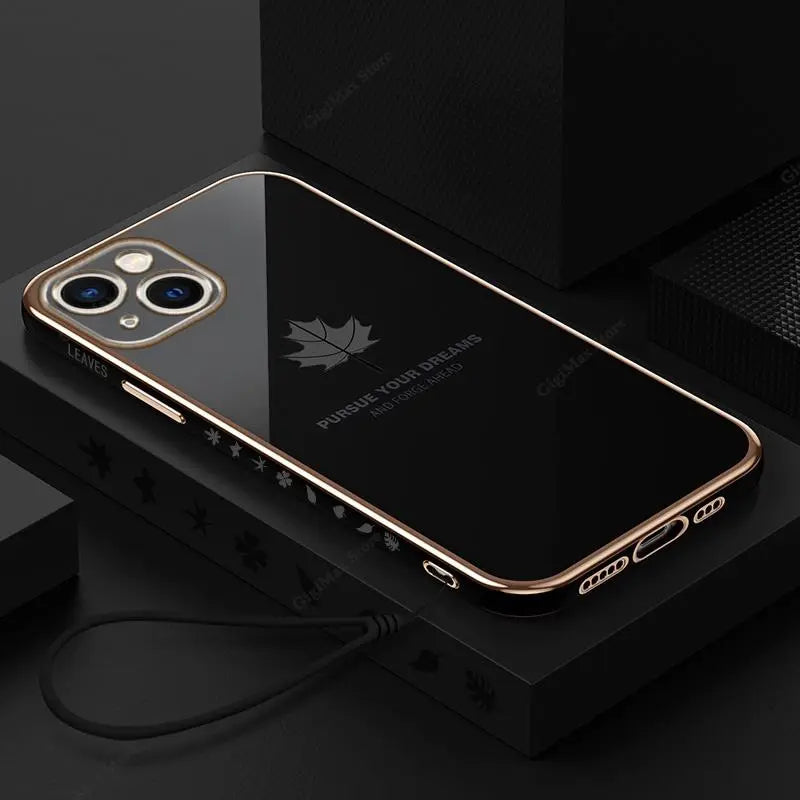 Side view showcasing the design of Anacotte Maple Leaves iPhone 14 Case