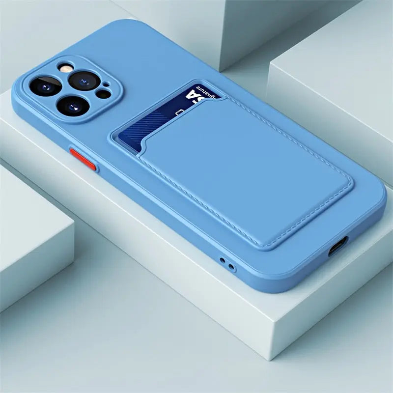 iPhone 14 case with card slot wallet liquid gel silicone shockproof