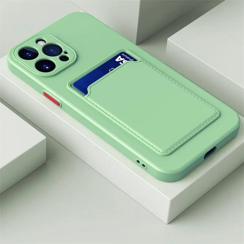 iPhone 14 case with card slot wallet liquid gel silicone shockproof