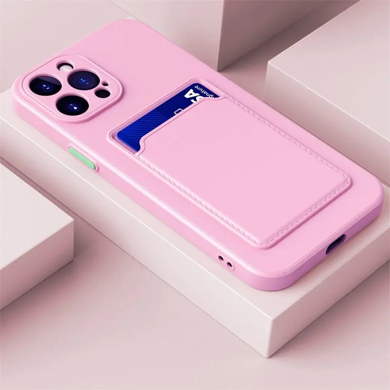 iPhone 14 case with card slot wallet liquid gel silicone shockproof