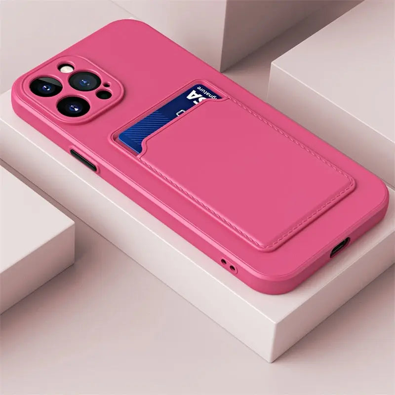 iPhone 14 case with card slot wallet liquid gel silicone shockproof