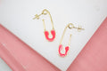 Elegant front view of Stylish 18K Gold Filled Multicolor Enamel Safety Pin Earrings
